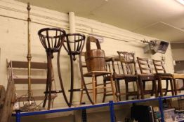 Five various Victorian and later occasional chairs, coopered wood and metal bound pail,