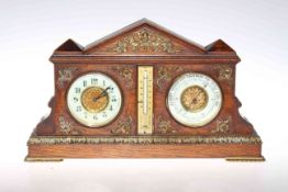 Oak and brass mounted clock/barometer/thermometer