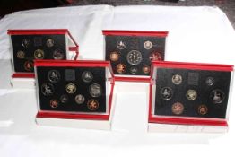 Four Royal Mint Proof coin sets, 1991, 1992,