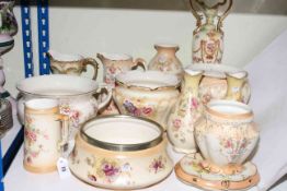 Crown Devon and similar floral decorated pottery including jardinieres, jugs, vases,