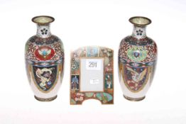 Pair Cloisonne vases and small easel photograph frame