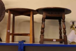 Two circular oak occasional tables