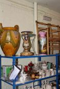 Victorian mahogany box, copper kettle, brassware, furs, copper lustre jugs,