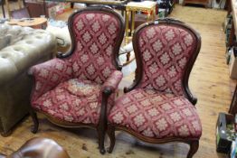 Pair Victorian mahogany framed ladies and gents parlour chairs
