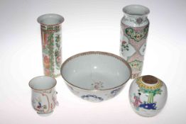 Cantonese cylindrical vase, antique Chinese bowl and baluster tankard,