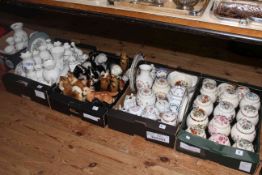 Five boxes with ginger jars, dog ornaments, Aynsley and other vases,