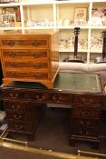 Mahogany eight drawer pedestal desk and yew record cabinet (2)