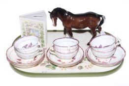 Victorian lustre cups and saucers, Beswick horse,