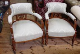 Pair late Victorian open arm parlour chairs