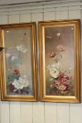 Albert Lilley, Flowers, oils on canvas, a pair, signed and dated 1923 lower right, 74cm by 31.