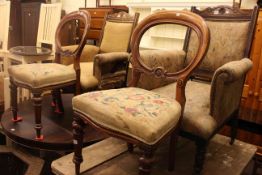 Pair Victorian mahogany balloon back dining chairs and pair late Victorian armchairs (4)