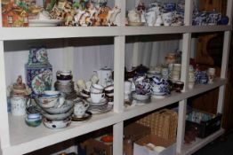 Oriental china, copper lustre ware, various teaware, coffee ware, three Poole preserve pots,