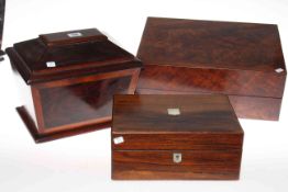 19th Century rosewood and mahogany caddy and two Victorian boxes