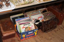 Vintage leather cases and box of LP's and 78rpm records