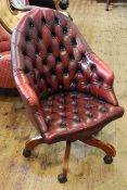 Ox blood deep buttoned leather swivel desk chair