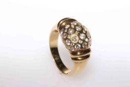 18 carat yellow gold and diamond bombé ring,