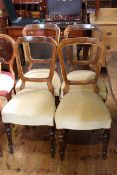 Set of four Victorian walnut turned leg dining chairs