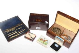 Drawing instruments, money box, and box with jewellery,