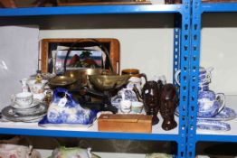 Spode 'Italian' ware, pair of African wood busts, brass jam pan, kitchen scales, various china,