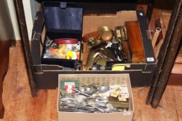 Box of collectables and box of cutlery