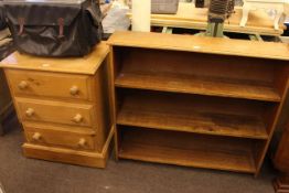 Small pine chest of three drawers and oak open bookcase (2)