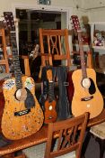 Columbus and Eastwood acoustic guitars and miniature cased guitar