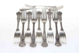 Nine Walker and Hall silver Kings pattern table forks and two further forks