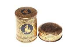 Two pieces of gilt decorated lacquer circular boxes