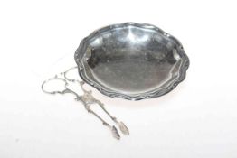 Victorian silver sugar nips and small German silver dish (2)