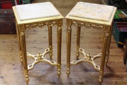 Pair marble and gilt lamp tables,