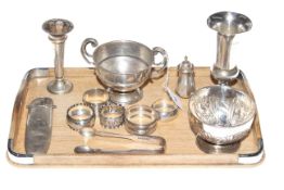 Twelve pieces of silver including napkin rings, basins, spectacle case,