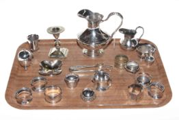 Tray lot of silver and EP wares including napkin rings, condiments,