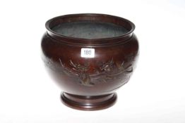 Japanese bronze jardiniere with bird and blossom decoration