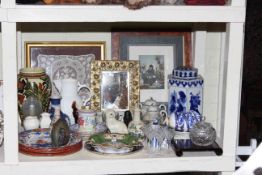 Oriental caddy, Poole preserve, iridescent glass vase, Coalport jug, two small Belleek vases,