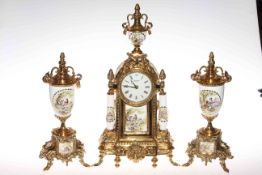 Modern gilt metal clock garniture