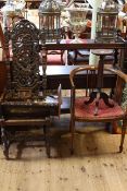 Carved oak hall chair, Edwardian occasional chair,