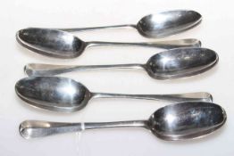 Five 18th Century silver tablespoons
