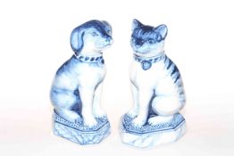 Makkum blue and white cat and dog ornaments