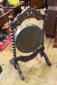 Victorian carved oak gong with twist pillars