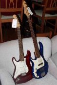 Two left handed electric guitars,