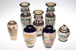 Collection of seven antique Chinese and Japanese Satsuma polychrome vases
