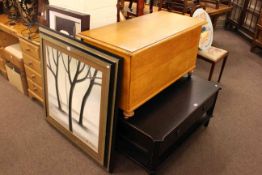 Black two drawer low centre table,