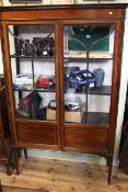 Edwardian mahogany and string inlaid two door china cabinet,