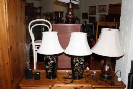 Two pairs of table lamps and shades,