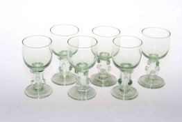 Six green glass wine glasses