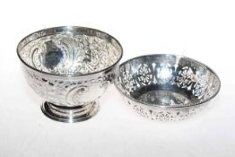 Embossed silver sugar basin and pierced silver bon bon dish (2)