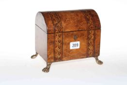 Victorian inlaid dome top caddy on claw feet