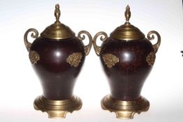 Pair bronze and gilt patinated two handle vases