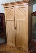 Late Victorian ash two door wardrobe fitted with trays and drawers