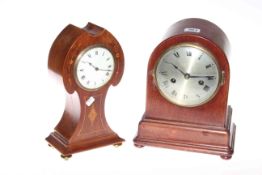 Two mahogany and inlaid mahogany mantel clocks